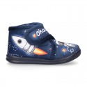 Little kids SPACE ROCKETS design wool cotton home bootie shoes laceless.