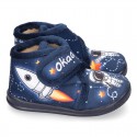 Little kids SPACE ROCKETS design wool cotton home bootie shoes laceless.