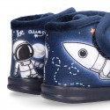 Little kids SPACE ROCKETS design wool cotton home bootie shoes laceless.