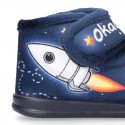 Little kids SPACE ROCKETS design wool cotton home bootie shoes laceless.