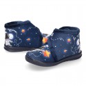 Little kids SPACE ROCKETS design wool cotton home bootie shoes laceless.