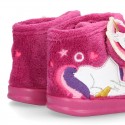 Little kids UNICORN OKAA design wool cotton home bootie shoes laceless.