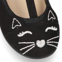 Autumn winter CAT design canvas T-strap little Mary Jane shoes.