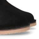 Black Suede leather kids ankle boots with GLITTER counter.