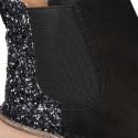 Black Suede leather kids ankle boots with GLITTER counter.