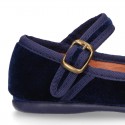 Stylized velvet canvas little Mary Jane shoes with GOLDEN HEARTS design.