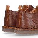 Nappa leather kids Laces up shoes with perforated design.