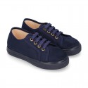 Autumn winter canvas OKAA kids tennis shoes to dress with shoelaces closure.