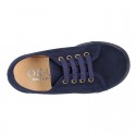 Autumn winter canvas OKAA kids tennis shoes to dress with shoelaces closure.