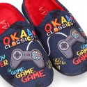 VIDEOGAMES OKAA design Wool effect cloth Home shoes with clog design.