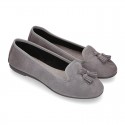 Ballet flat shoes with TASSELS in suede leather.