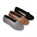 Ballet flat shoes with TASSELS in suede leather.