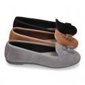 Ballet flat shoes with TASSELS in suede leather.