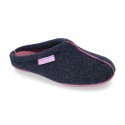 Wool effect Home shoes with clog design and color stitchings for autumn winter.