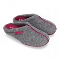 Wool effect Home shoes with clog design and color stitchings for autumn winter.