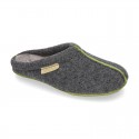 Wool effect Home shoes with clog design and color stitchings for autumn winter.