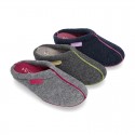 Wool effect Home shoes with clog design and color stitchings for autumn winter.