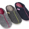 Wool effect Home shoes with clog design and color stitchings for autumn winter.