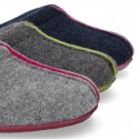Wool effect Home shoes with clog design and color stitchings for autumn winter.