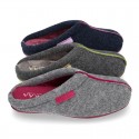 Wool effect Home shoes with clog design and color stitchings for autumn winter.