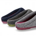 Wool effect Home shoes with clog design and color stitchings for autumn winter.