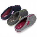 Wool effect Home shoes with clog design and color stitchings for autumn winter.