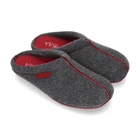 Wool effect Home shoes with clog design and color stitchings for large sizes.