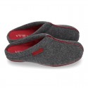 Wool effect Home shoes with clog design and color stitchings for large sizes.