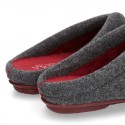 Wool effect Home shoes with clog design and color stitchings for large sizes.