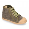 CORDUROY canvas kids boot shoes tennis style with shoelaces closure and toe cap.