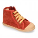 CORDUROY canvas kids boot shoes tennis style with shoelaces closure and toe cap.