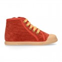 CORDUROY canvas kids boot shoes tennis style with shoelaces closure and toe cap.