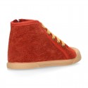 CORDUROY canvas kids boot shoes tennis style with shoelaces closure and toe cap.