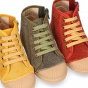 CORDUROY canvas kids boot shoes tennis style with shoelaces closure and toe cap.