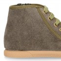 CORDUROY canvas kids boot shoes tennis style with shoelaces closure and toe cap.
