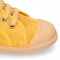 CORDUROY canvas kids boot shoes tennis style with shoelaces closure and toe cap.