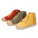 CORDUROY canvas kids boot shoes tennis style with shoelaces closure and toe cap.