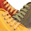 CORDUROY canvas kids boot shoes tennis style with shoelaces closure and toe cap.