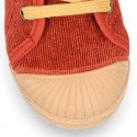 CORDUROY canvas kids boot shoes tennis style with shoelaces closure and toe cap.