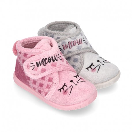 Little kids CAT design wool cotton home bootie shoes laceless.