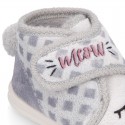 Little kids CAT design wool cotton home bootie shoes laceless.