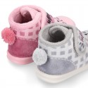 Little kids CAT design wool cotton home bootie shoes laceless.