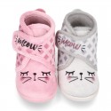 Little kids CAT design wool cotton home bootie shoes laceless.