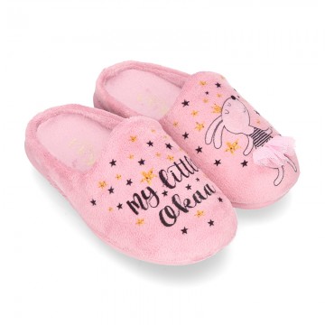 LITTLE OKAA design Wool effect cloth Home shoes with clog design.
