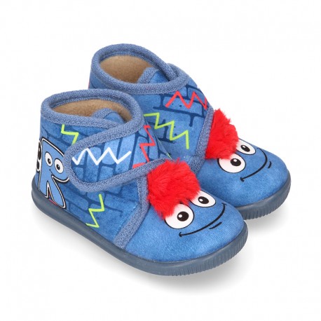 Little kids MONSTER design wool cotton home bootie shoes laceless.