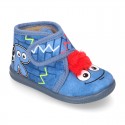 Little kids MONSTER design wool cotton home bootie shoes laceless.