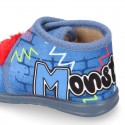 Little kids MONSTER design wool cotton home bootie shoes laceless.