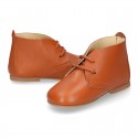 Cowhide color Nappa leather ankle boot shoes with thinner shape for little kids.