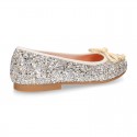 Classic GLITTER girl ballet flats with elastic contour and ribbon.