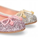 Classic GLITTER girl ballet flats with elastic contour and ribbon.